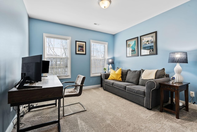 view of carpeted home office