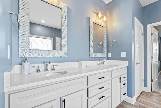 bathroom with wood-type flooring and vanity