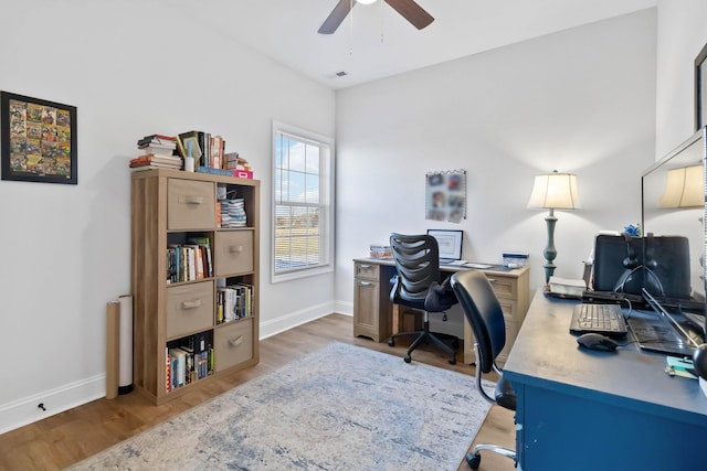 288 Liam Way, Paint Lick, KY 40461 - office area featuring a ceiling fan, baseboards, visible vents, and wood finished floors