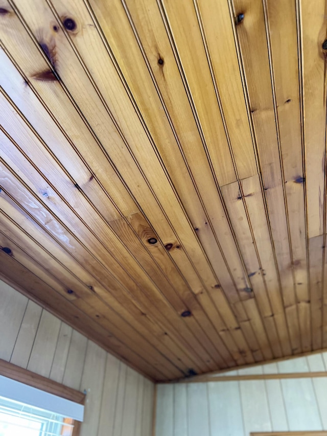 details featuring wood ceiling and wood walls