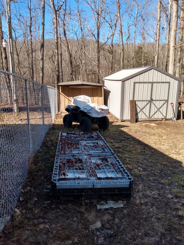 view of yard with a storage unit