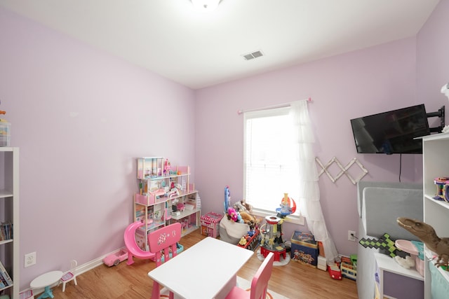 playroom with wood-type flooring