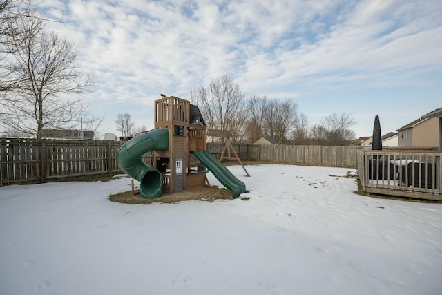 view of snow covered playground