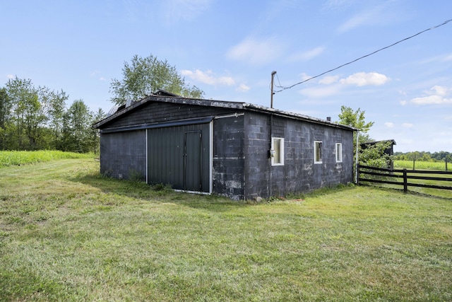 view of outbuilding with a yard