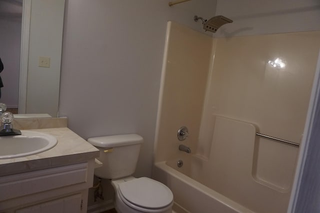 full bathroom featuring vanity, tub / shower combination, and toilet