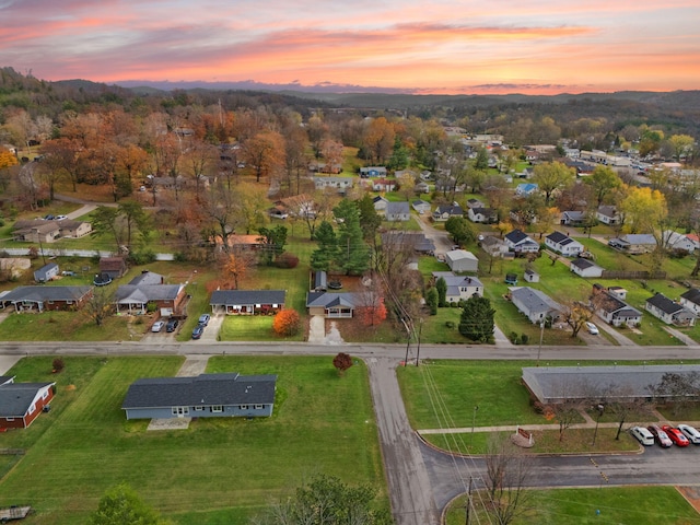 view of aerial view at dusk