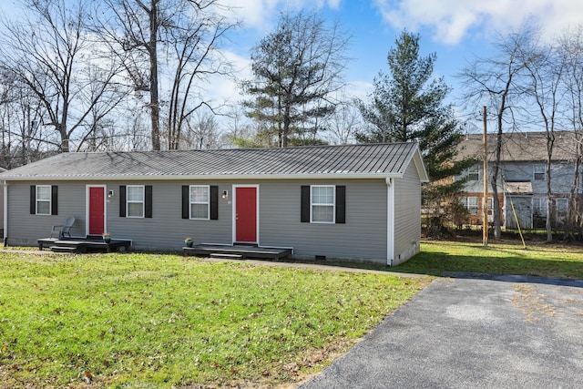 ranch-style house with a front lawn