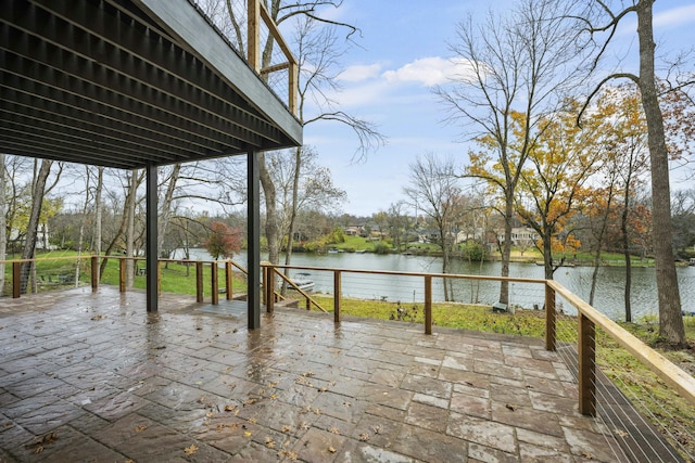 view of patio / terrace with a water view