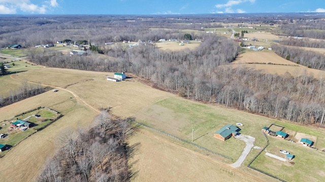 birds eye view of property featuring a rural view