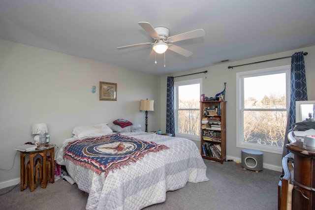 bedroom with carpet floors and ceiling fan