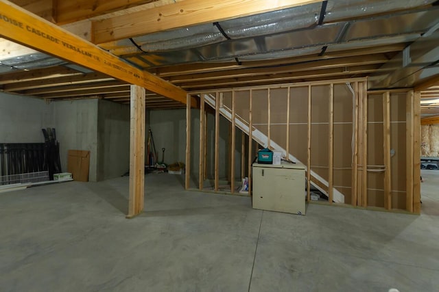 view of unfinished basement