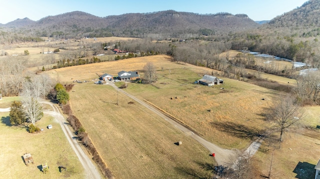 bird's eye view with a mountain view and a rural view