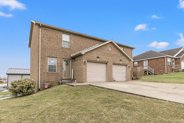 front facade with a garage and a front yard