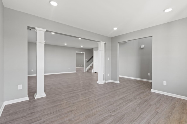 basement featuring light hardwood / wood-style flooring