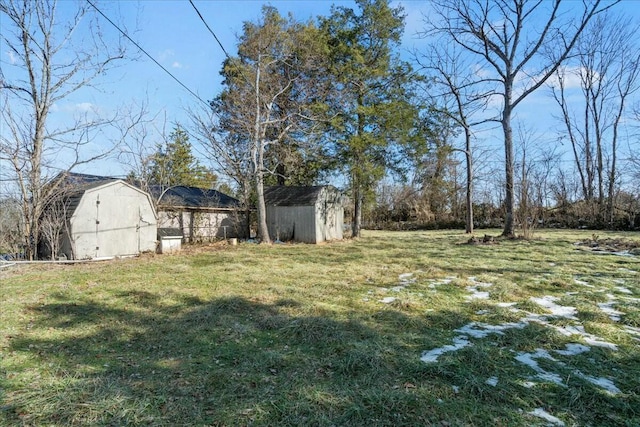 view of yard featuring a storage unit