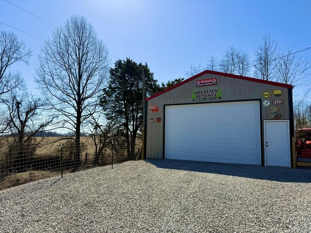 garage with a workshop area