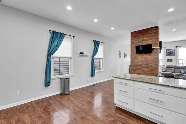 living room featuring dark hardwood / wood-style flooring and a wealth of natural light