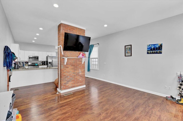 interior space with dark hardwood / wood-style floors