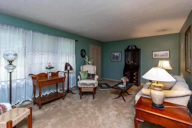 living room with light colored carpet