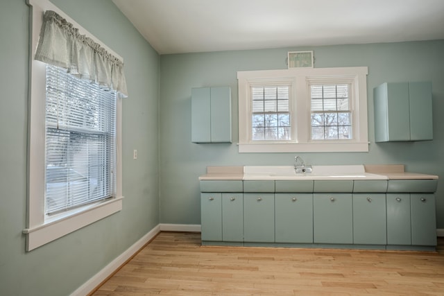 bathroom featuring vanity, wood-type flooring, and a wealth of natural light