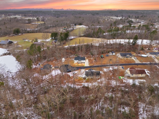 view of aerial view at dusk