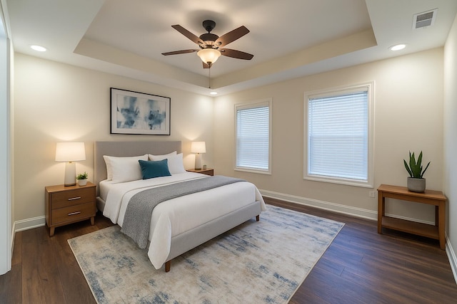 2053 Partridge Way, Richmond, KY 40475 - bedroom featuring a raised ceiling, baseboards, dark wood-type flooring, recessed lighting, and ceiling fan
