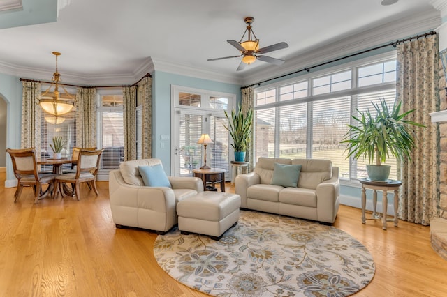 interior space with ceiling fan