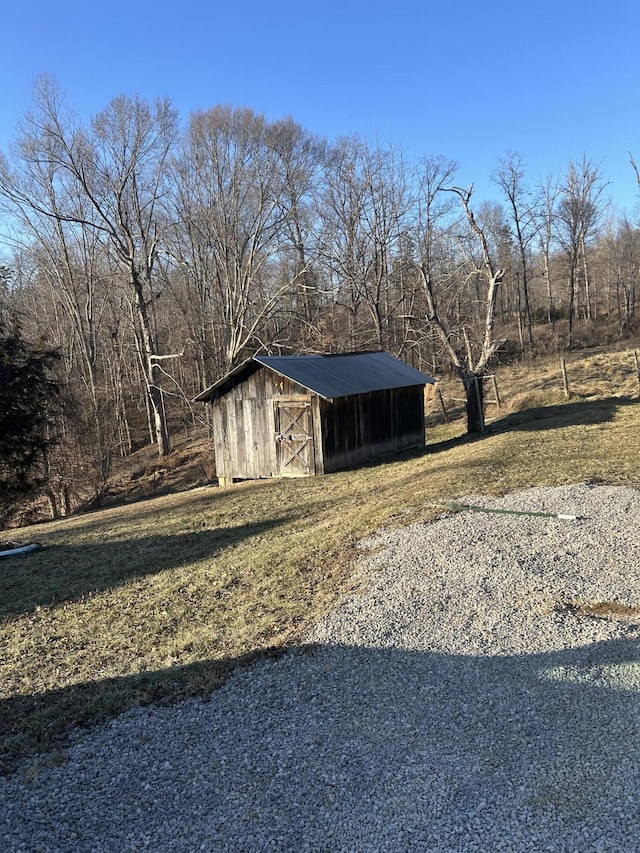 view of yard with a storage unit