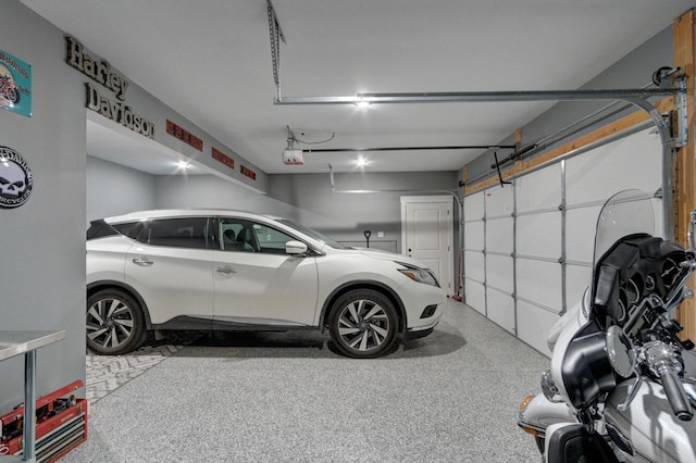 garage with a garage door opener