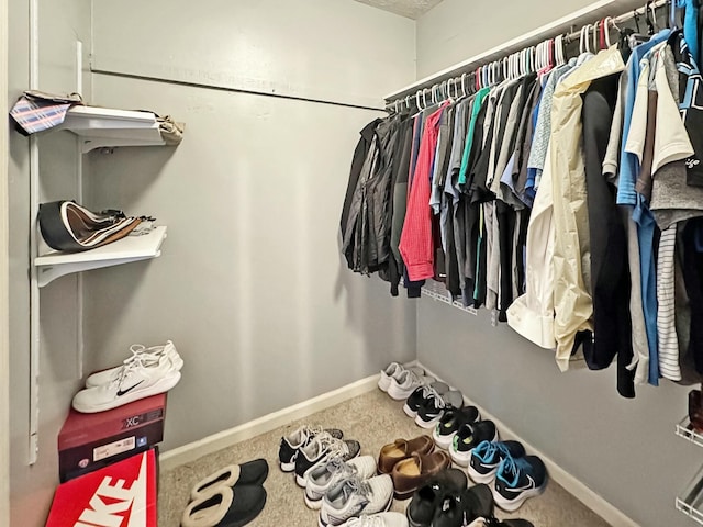 walk in closet with carpet floors