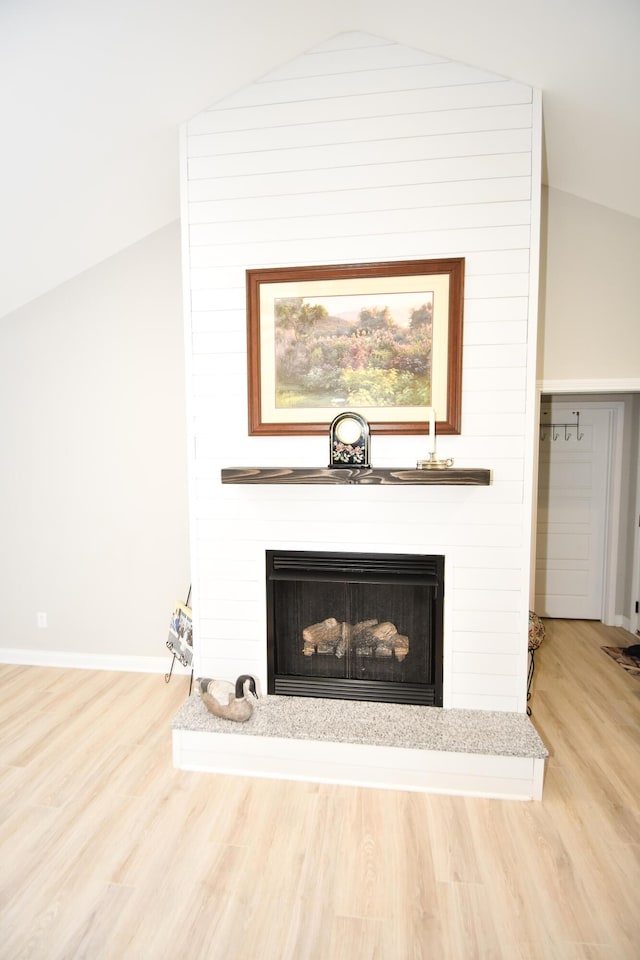 room details featuring hardwood / wood-style flooring and a fireplace