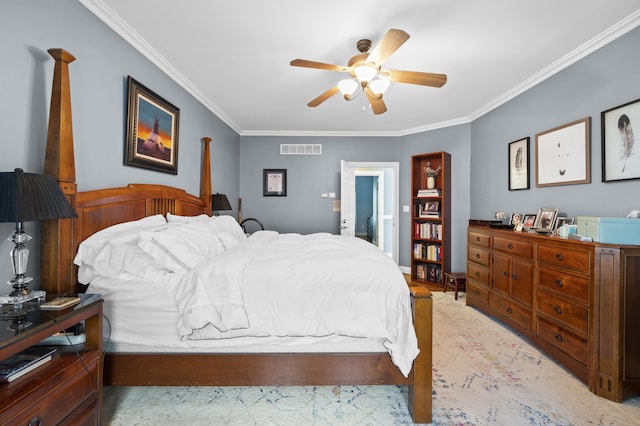 bedroom featuring crown molding and ceiling fan