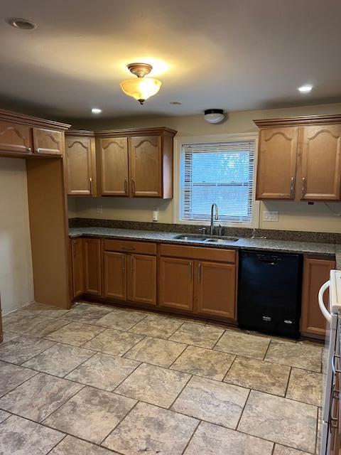 kitchen featuring black dishwasher, sink, and stove