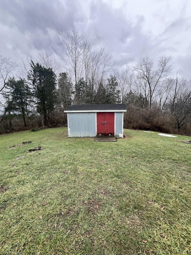 view of yard with a shed