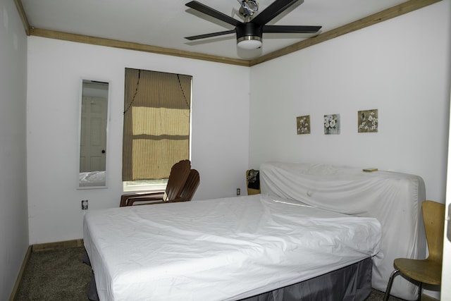 bedroom with ceiling fan and carpet