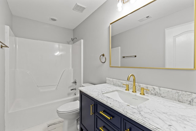 full bathroom featuring vanity, toilet, and shower / bathing tub combination