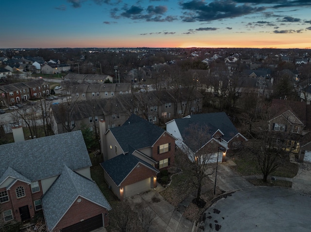 view of aerial view at dusk