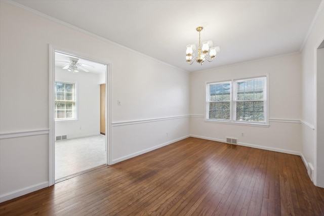 1952-1954 Fontaine Rd, Lexington, KY 40502 - empty room featuring hardwood / wood-style floors, visible vents, an inviting chandelier, and crown molding