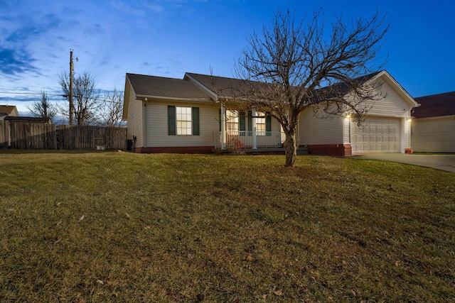 single story home with a garage and a front yard