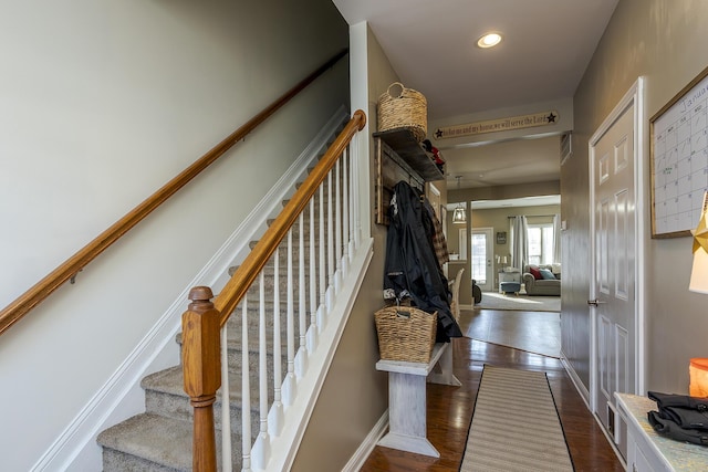 interior space with dark wood-type flooring