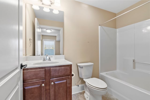 full bathroom featuring vanity, shower / tub combination, and toilet