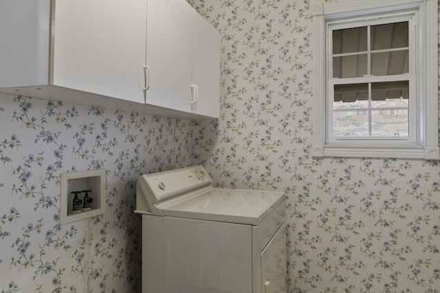 laundry room featuring cabinets and washer / dryer