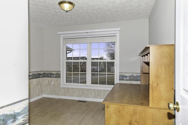 interior space with hardwood / wood-style floors and a textured ceiling