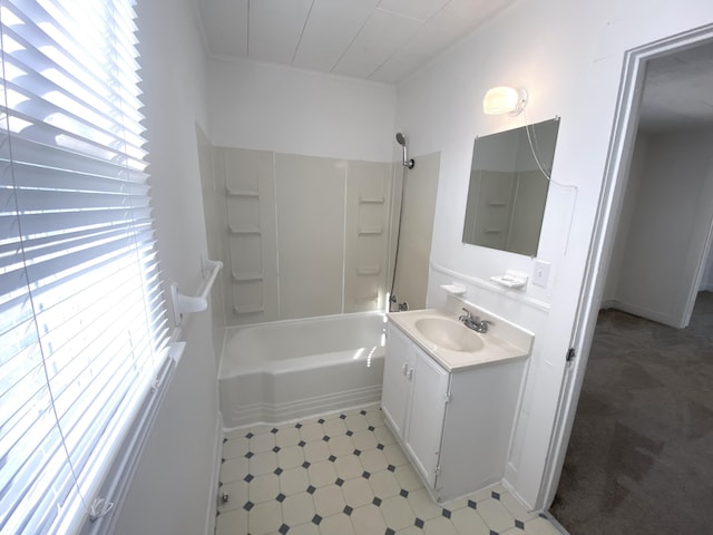 bathroom featuring vanity and shower / tub combination