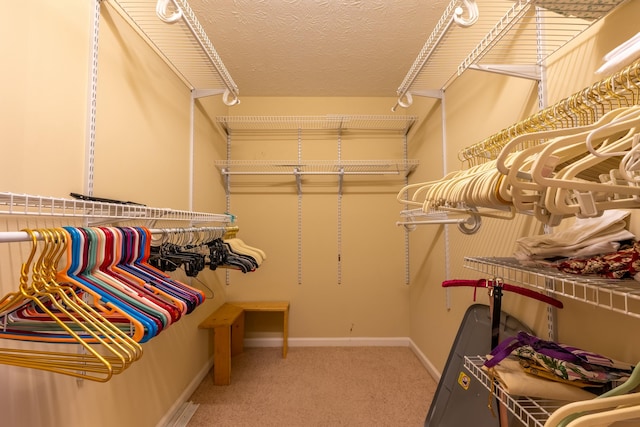 walk in closet with carpet