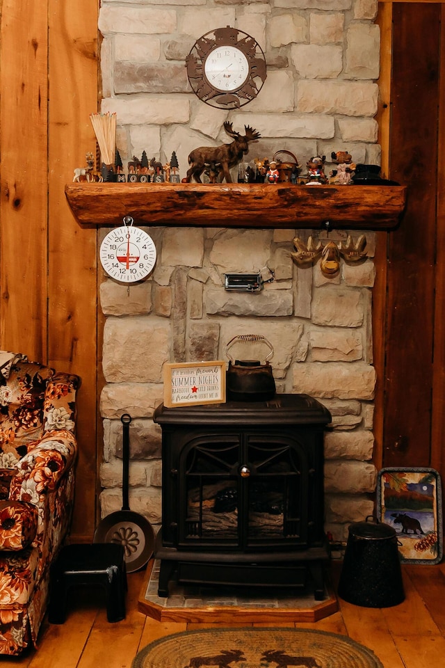 room details with a wood stove