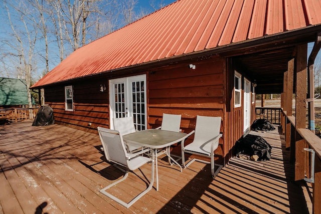 wooden terrace with french doors