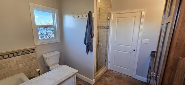 bathroom featuring walk in shower and toilet