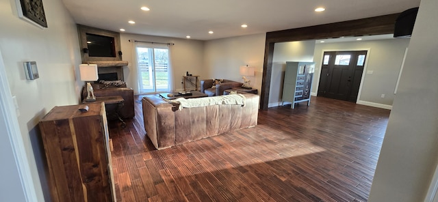 living room featuring dark hardwood / wood-style flooring