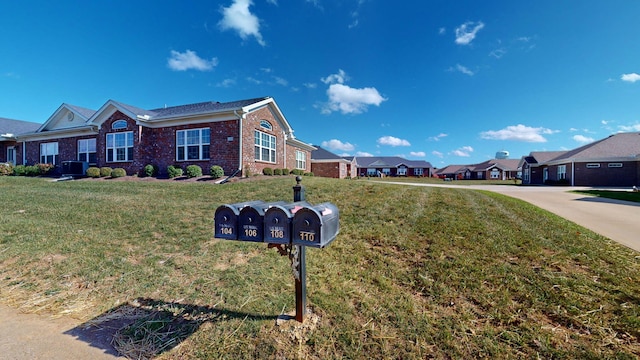 view of property exterior featuring cooling unit and a lawn